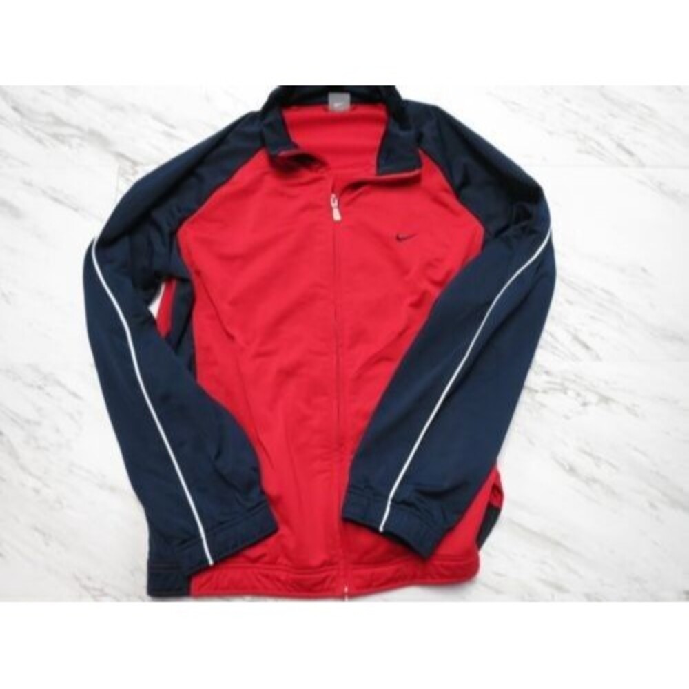 Nike Large Red & Blue Swoosh Athletic Full Zip Windbreaker Warmup Jacket